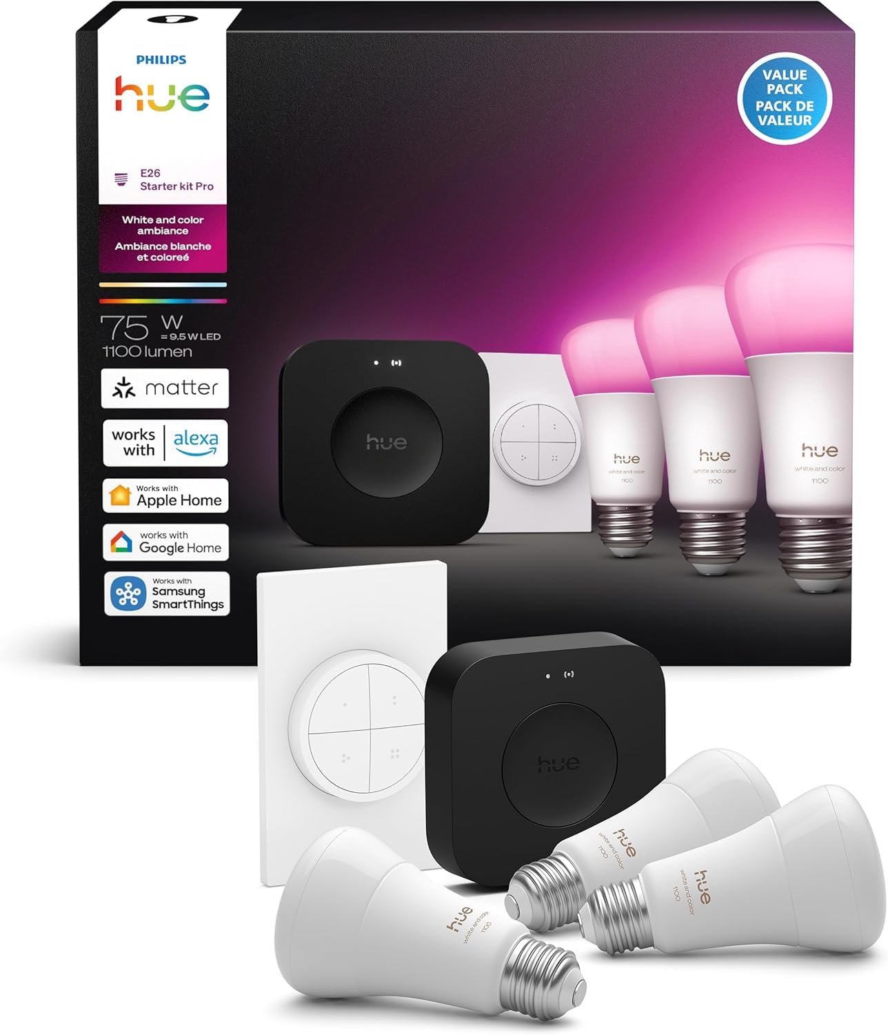 Philips Hue Kit de iniciação: Bridge Pro + 3 A19 E26 Lâmpada